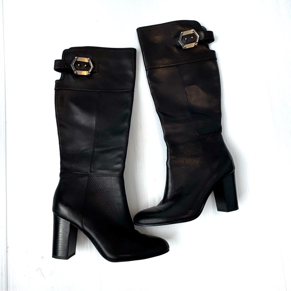 Isola Coralie Black Heeled Boots with Buckle Detail leather